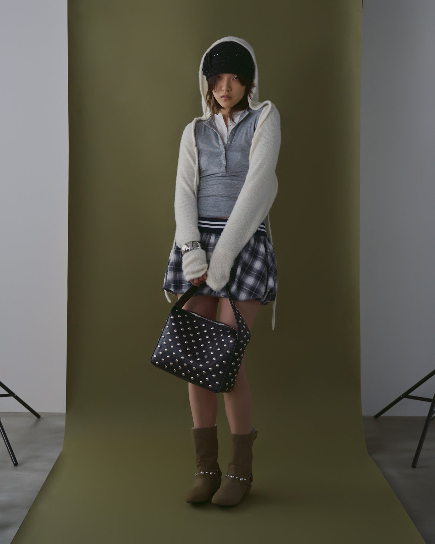 SHAGGY KNIT BOLERO&LAYERED TOPS SET【WHITE】