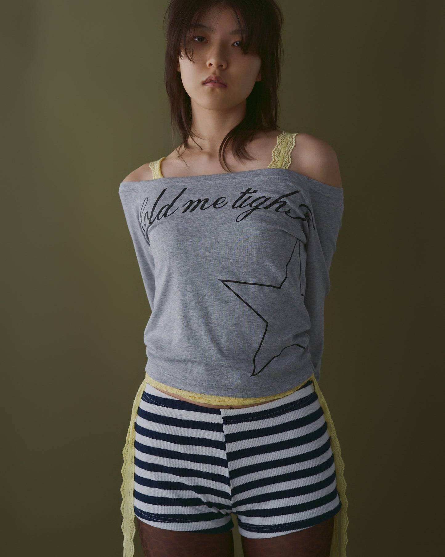 OFF SHOULDER TOPS&LACE CAMI SET【GREY】