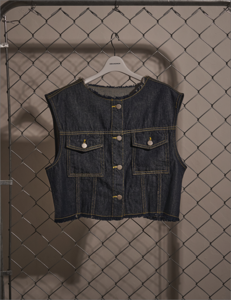 人気 abeundmor FRINGE SHORT DENIM VEST デニムベスト - 通販