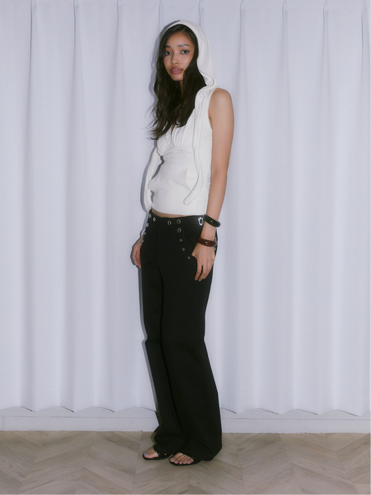 PILE NOSLEEVE TOPS【IVORY】