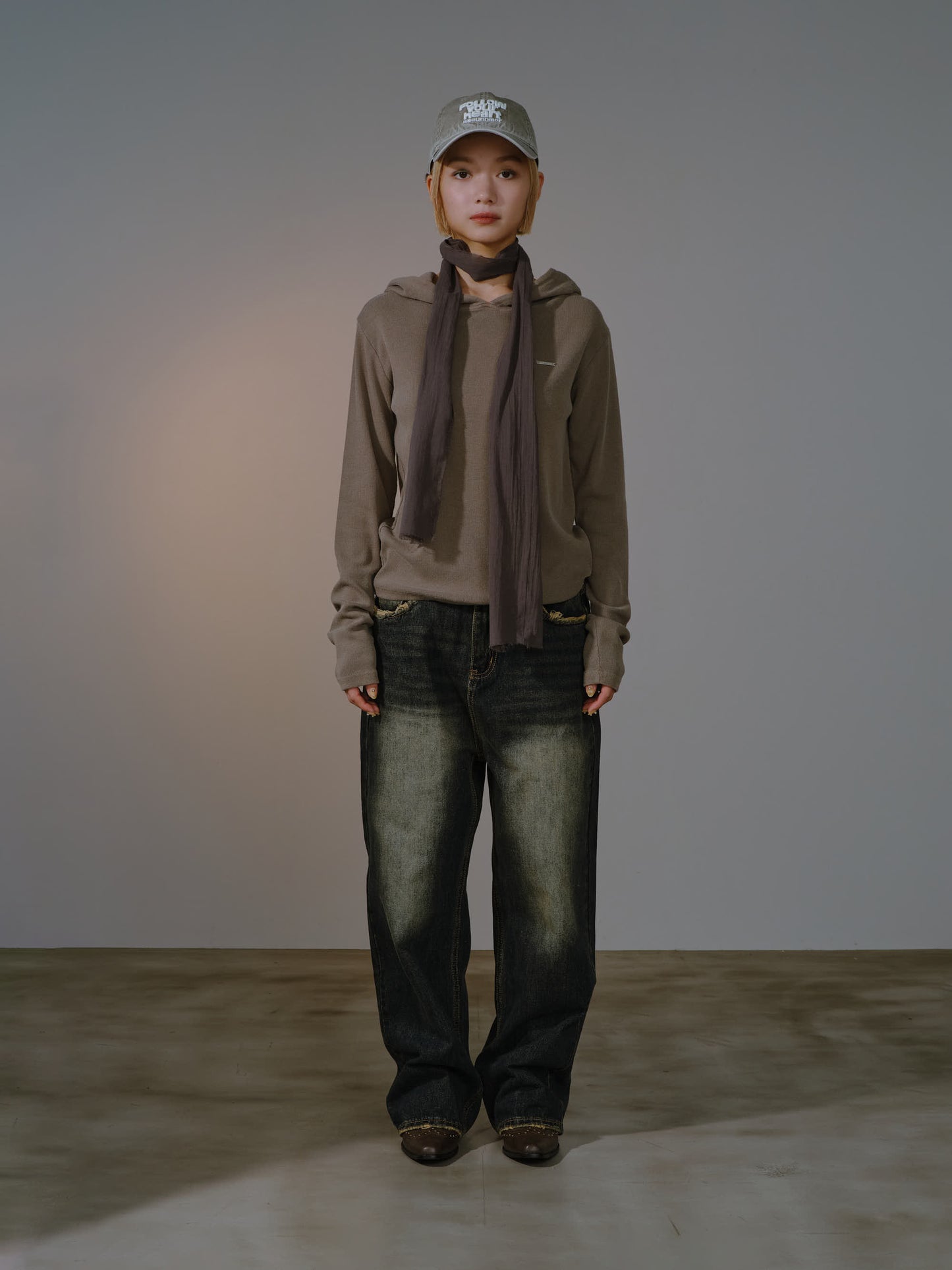 TIGHT HOODIE TOPS & SCARF SET