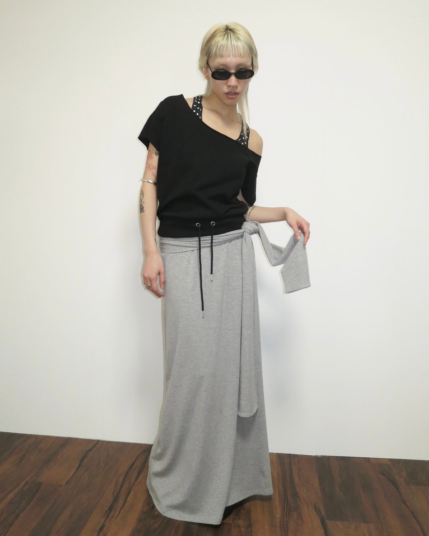 3WAY CUT TOPS&DOT HALTERNECK SET【BLACK】