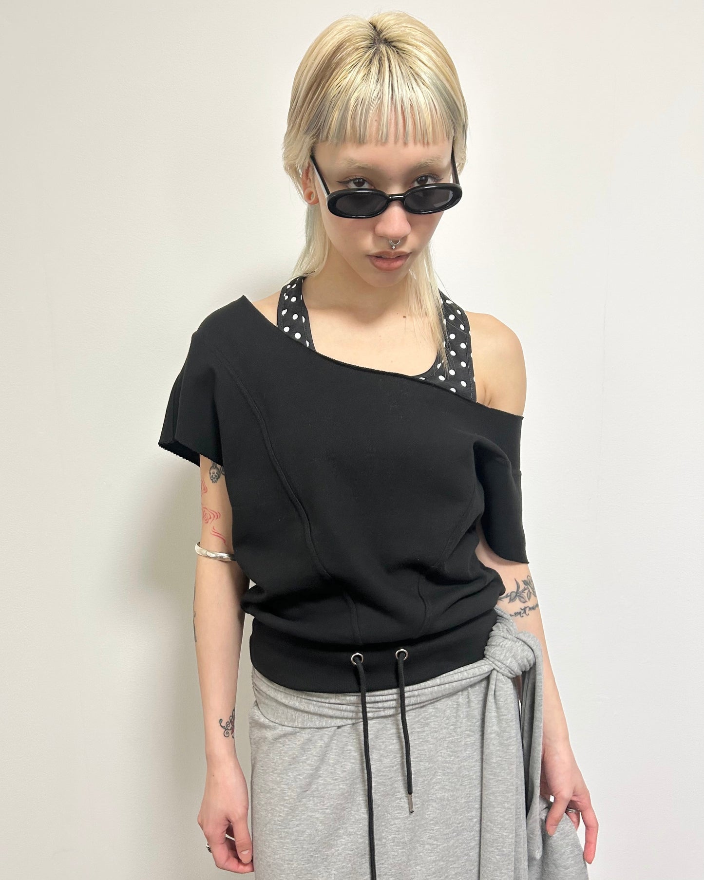 3WAY CUT TOPS&DOT HALTERNECK SET【BLACK】