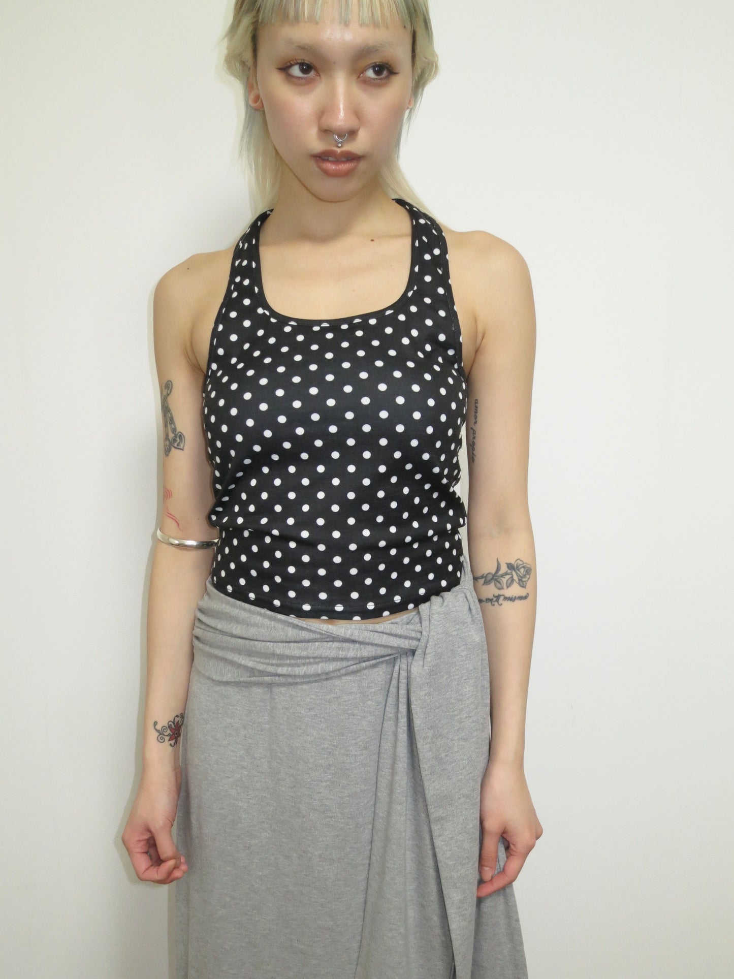 3WAY CUT TOPS&DOT HALTERNECK SET【BLACK】
