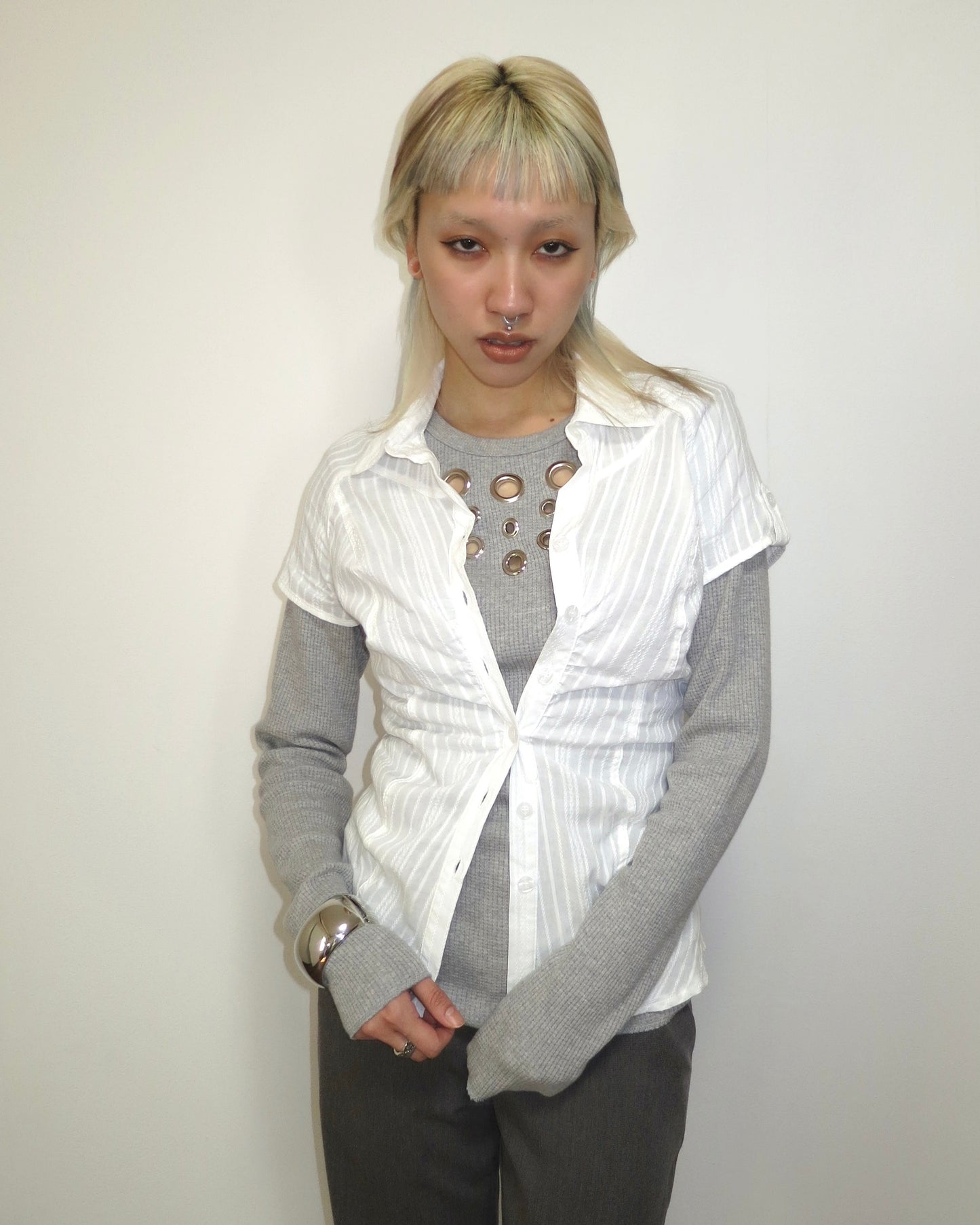 STRIPE GATHER BLOUSE
