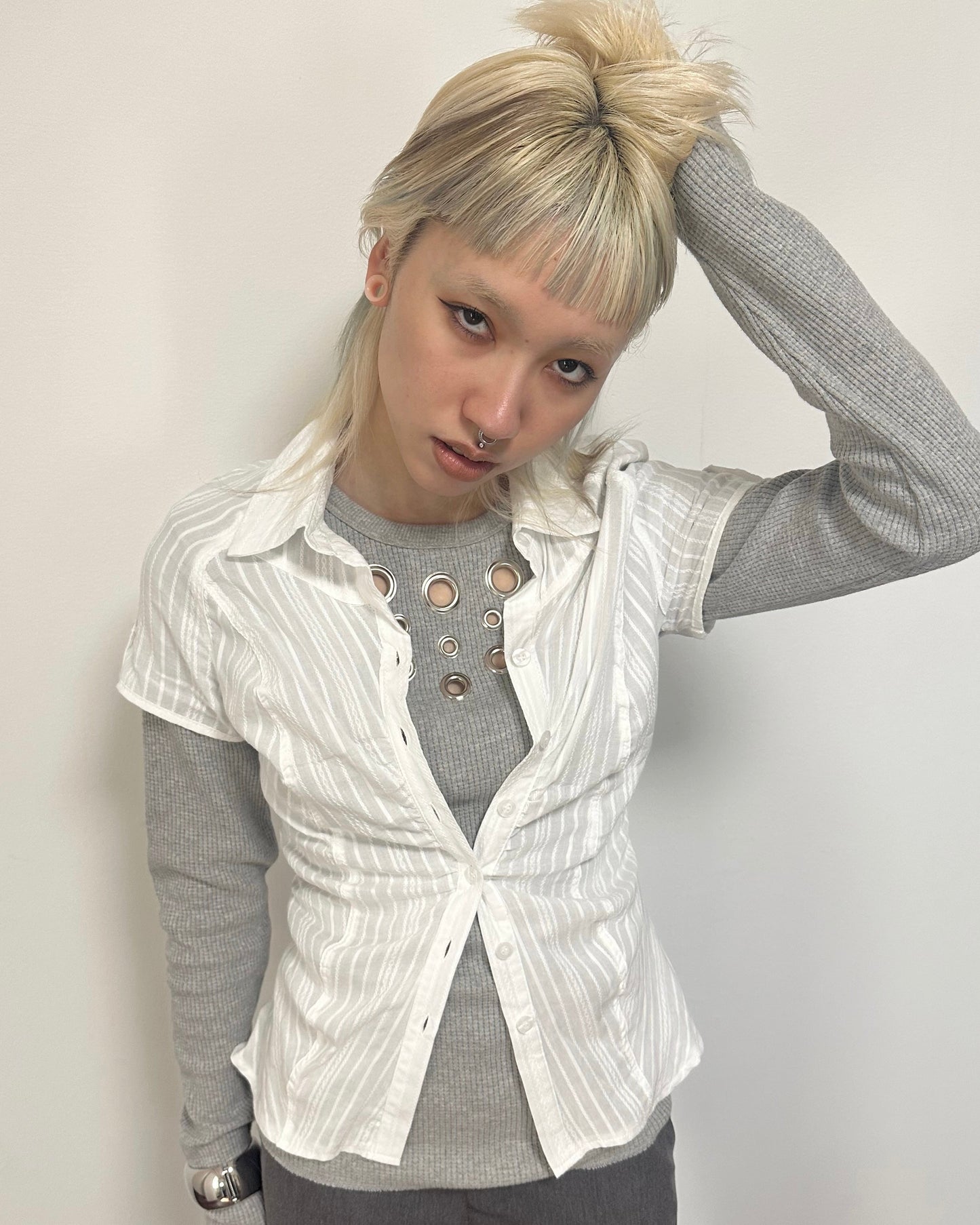STRIPE GATHER BLOUSE