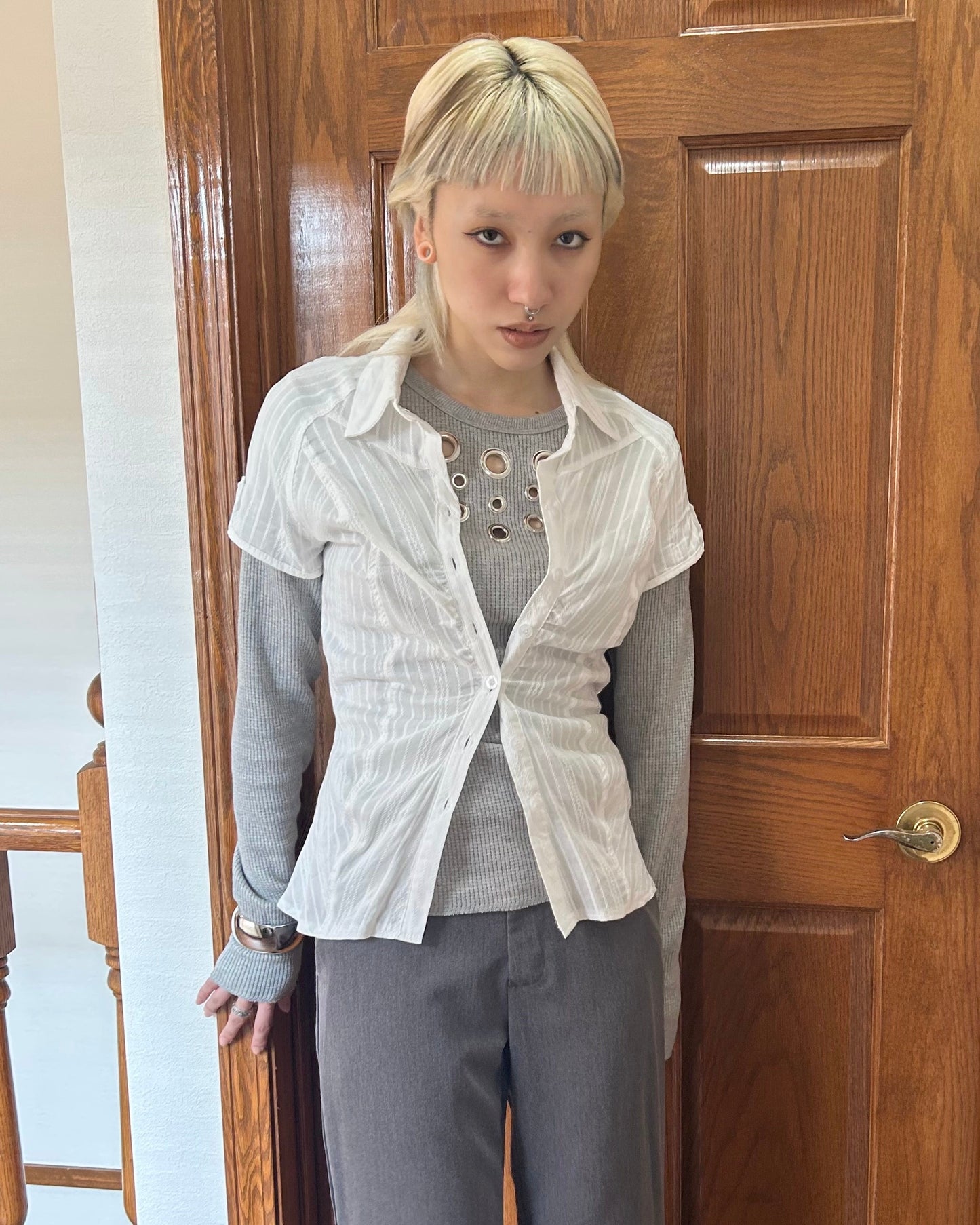 STRIPE GATHER BLOUSE