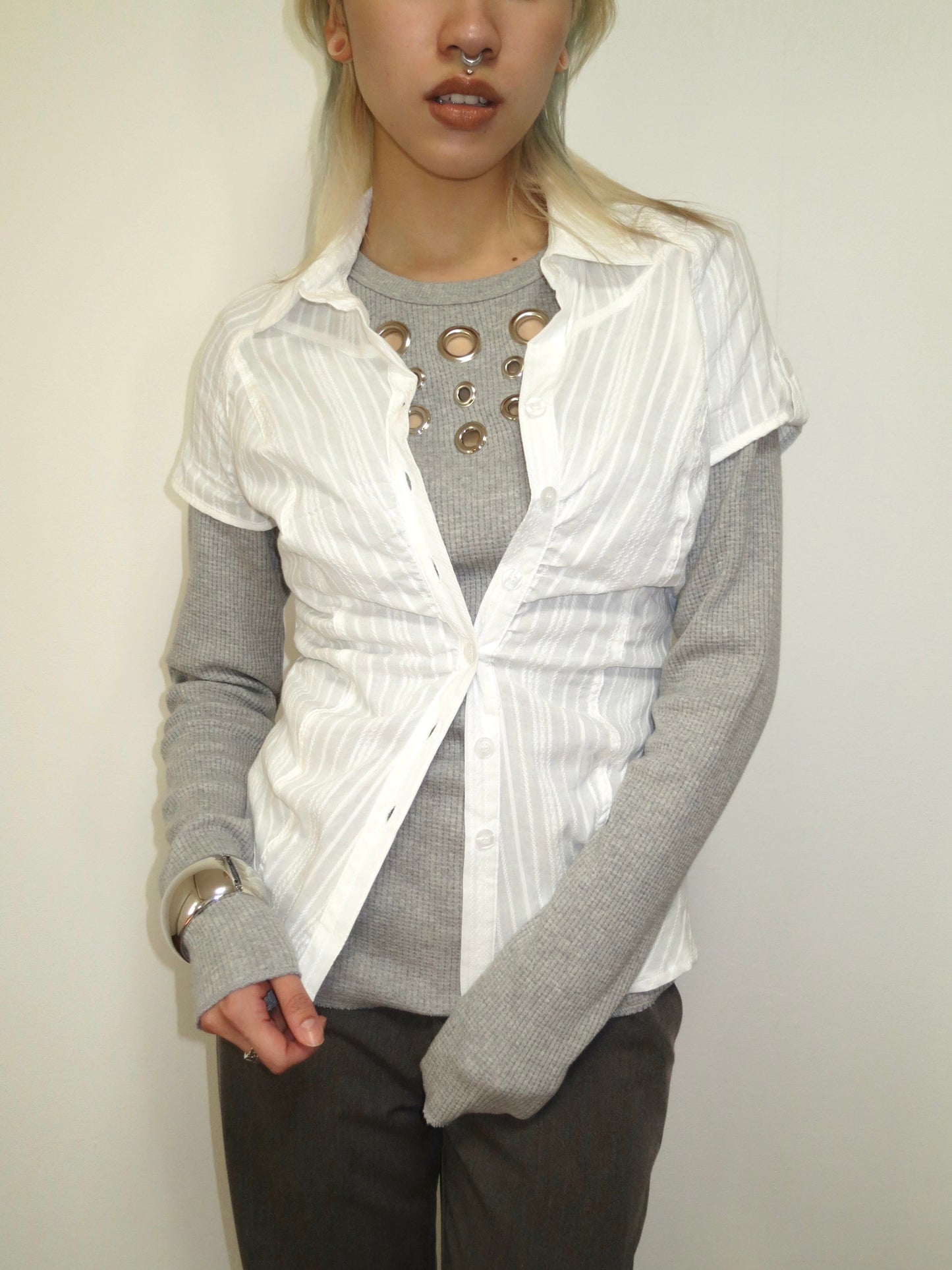 STRIPE GATHER BLOUSE