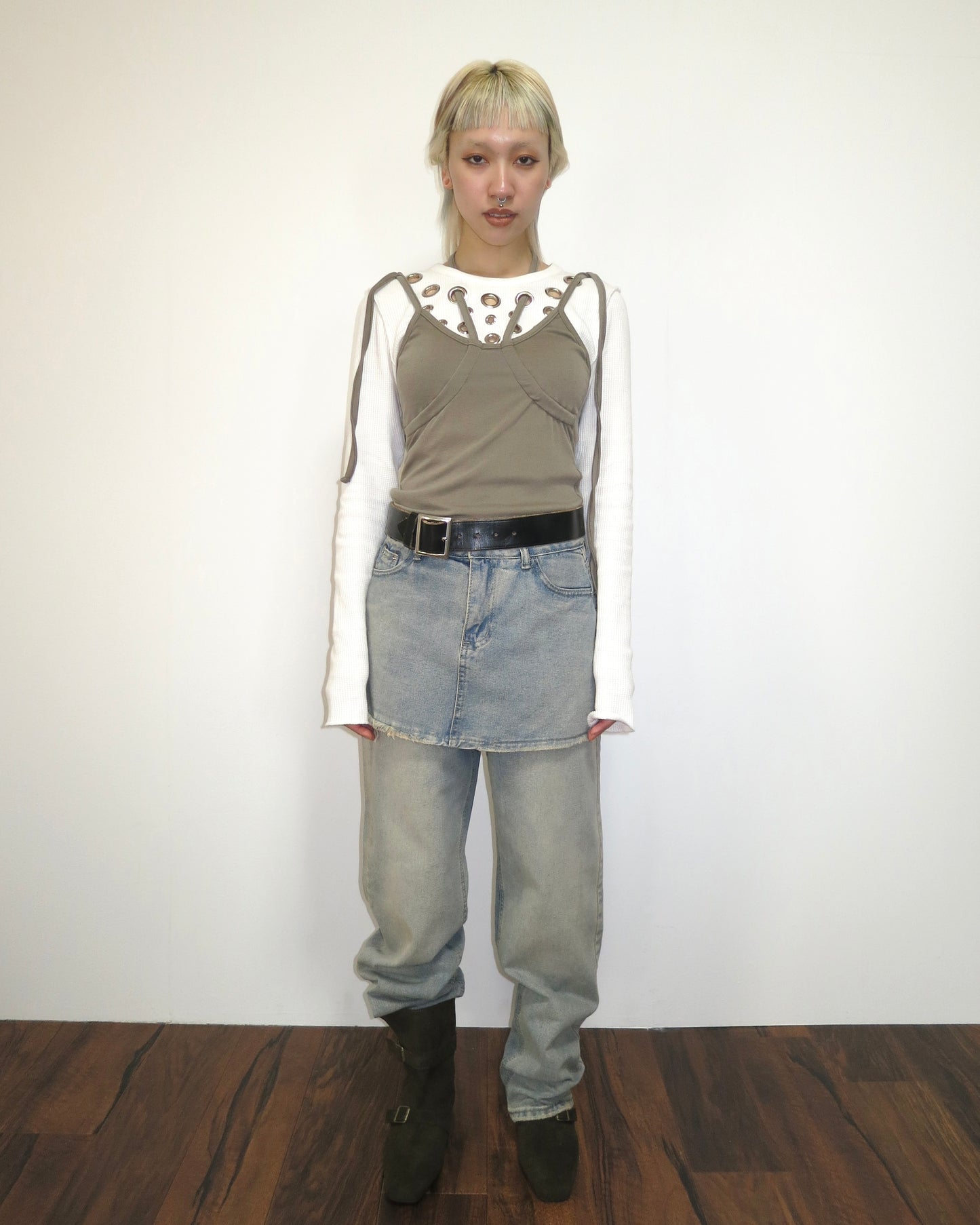 LAYERED DENIM PANTS