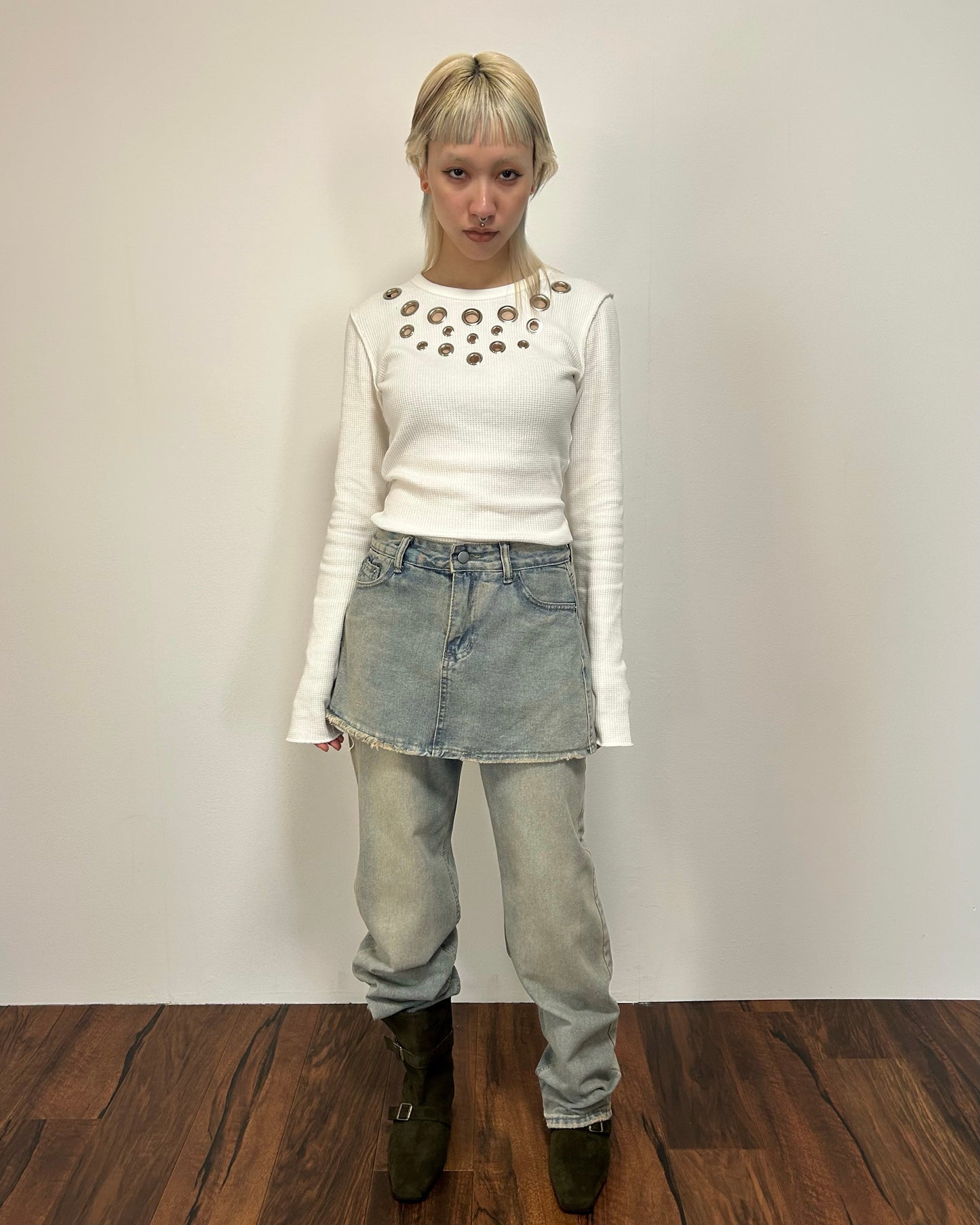 LAYERED DENIM PANTS