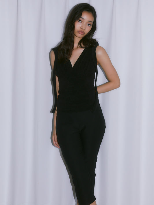 PILE NOSLEEVE TOPS【BLACK】