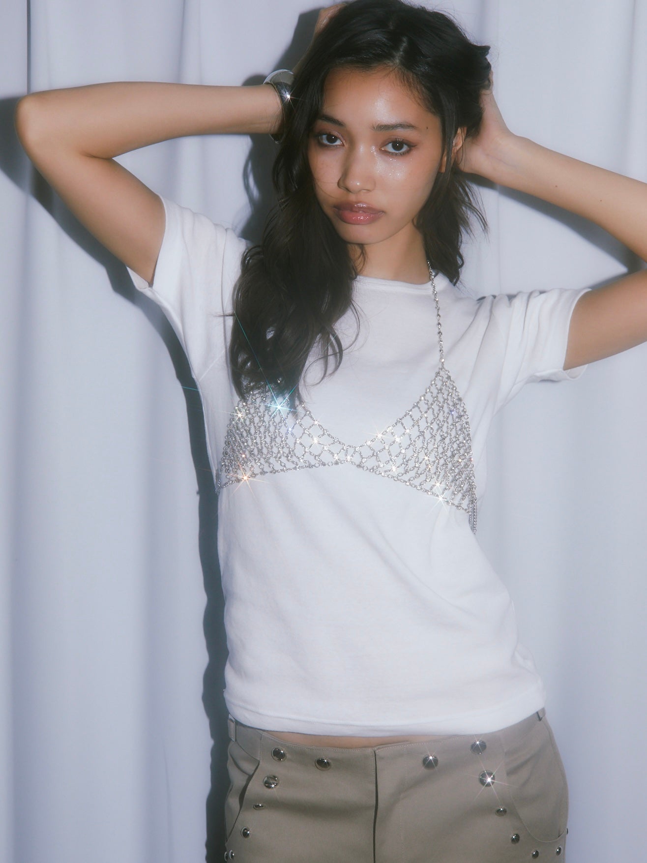 LAYERED RHINESTONE BUSTIER SET【WHITE】
