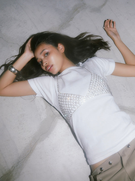 LAYERED RHINESTONE BUSTIER SET【WHITE】