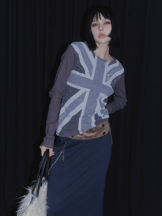UNION JACK KNIT TOPS【BLACK】
