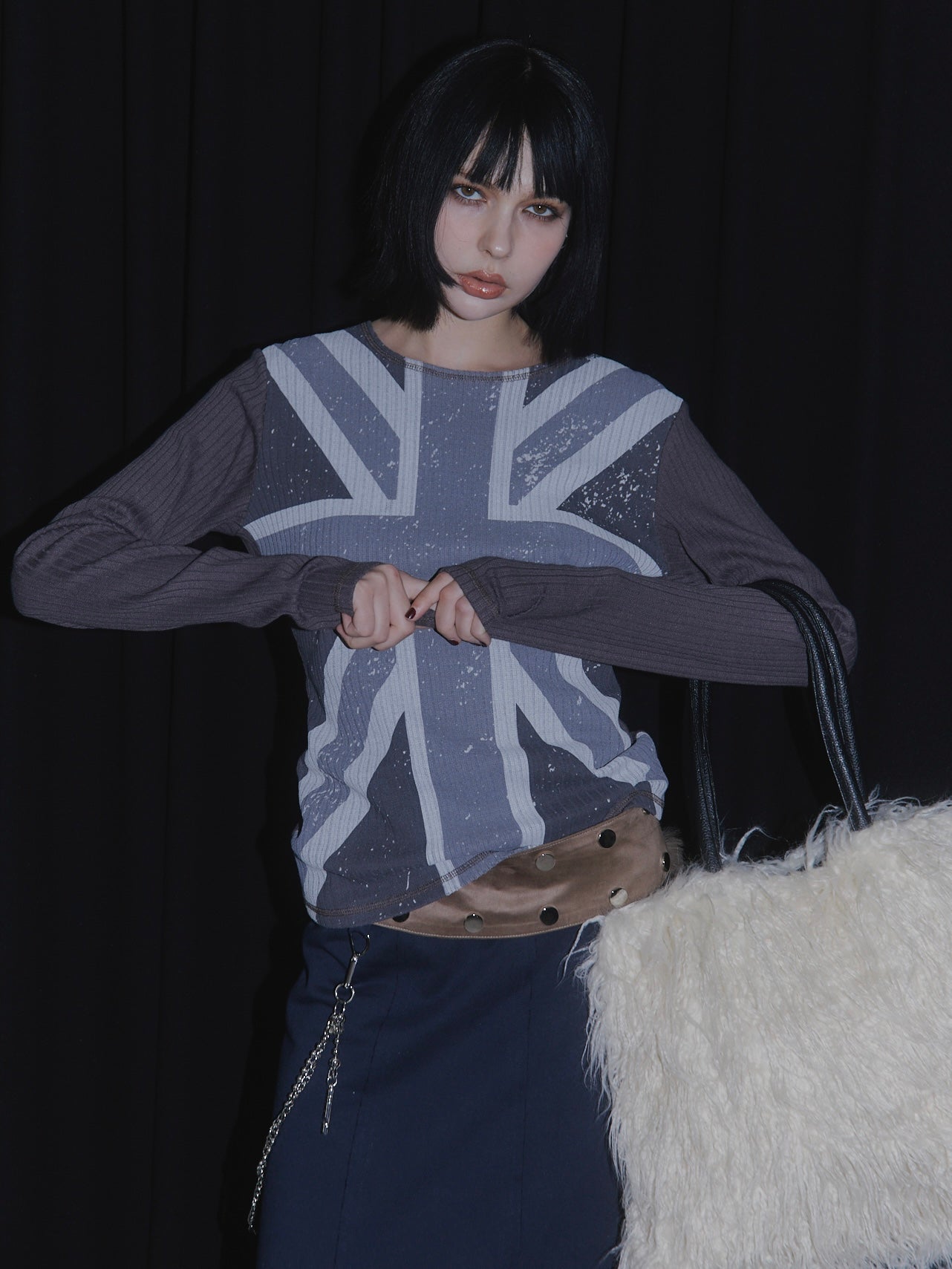 UNION JACK KNIT TOPS【BLACK】