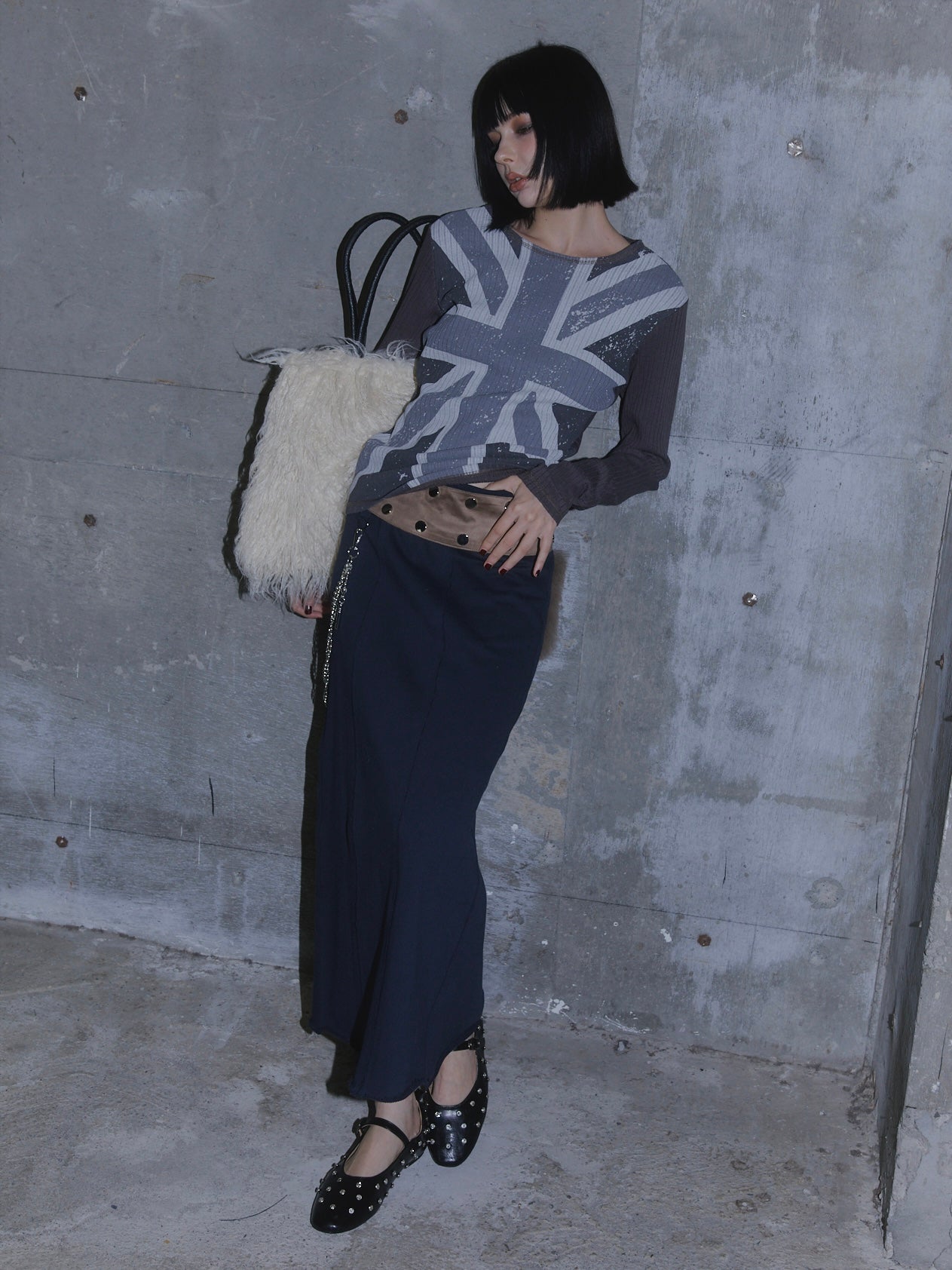 UNION JACK KNIT TOPS【BLACK】