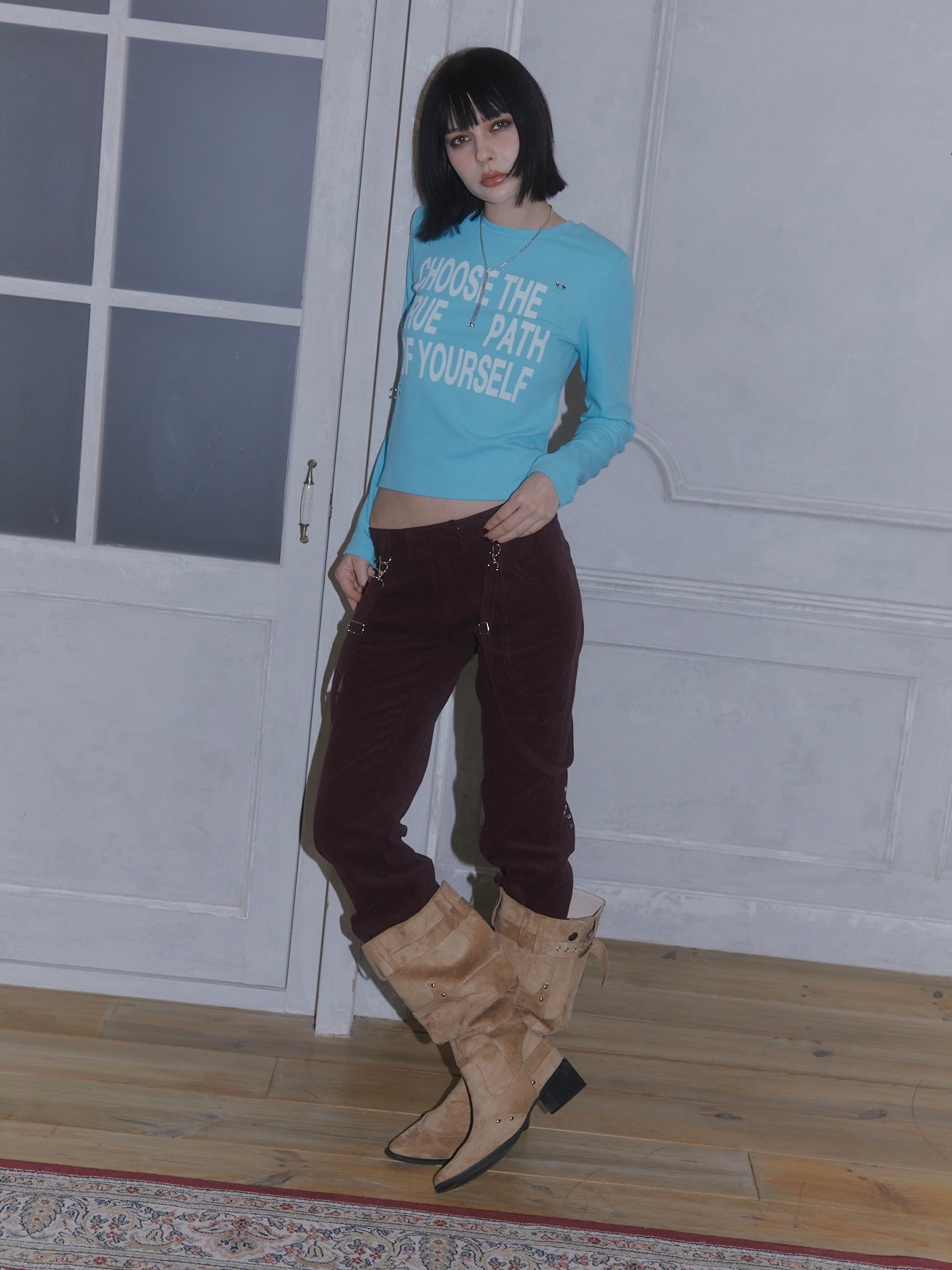 STUDS CORDUROY PANTS【BORDEAUX】