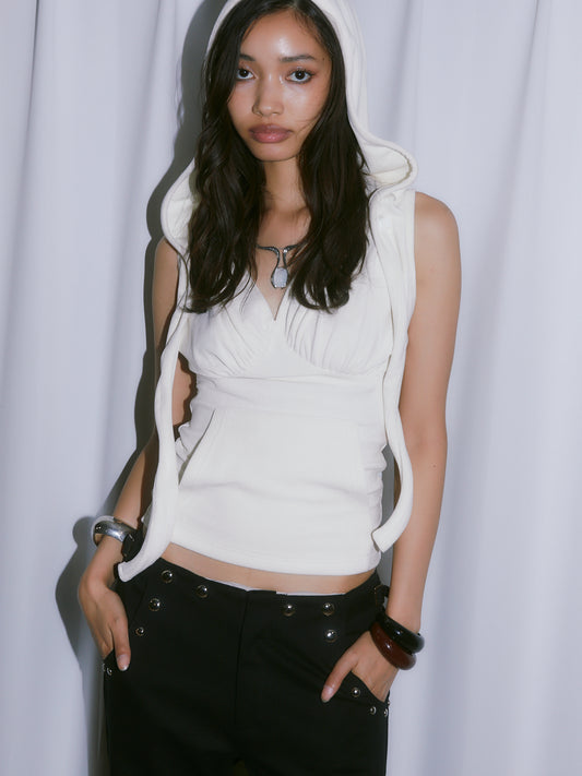 PILE NOSLEEVE TOPS【IVORY】