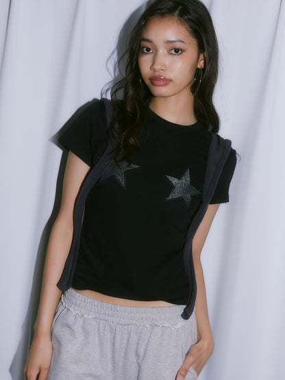 PATCHWORK TINY TEE【BLACK】