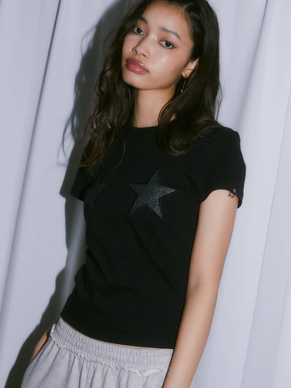 PATCHWORK TINY TEE【BLACK】
