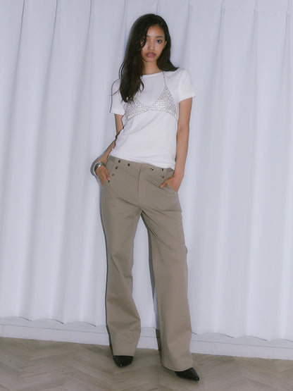 STUDS STRAIGHT PANTS【BEIGE】