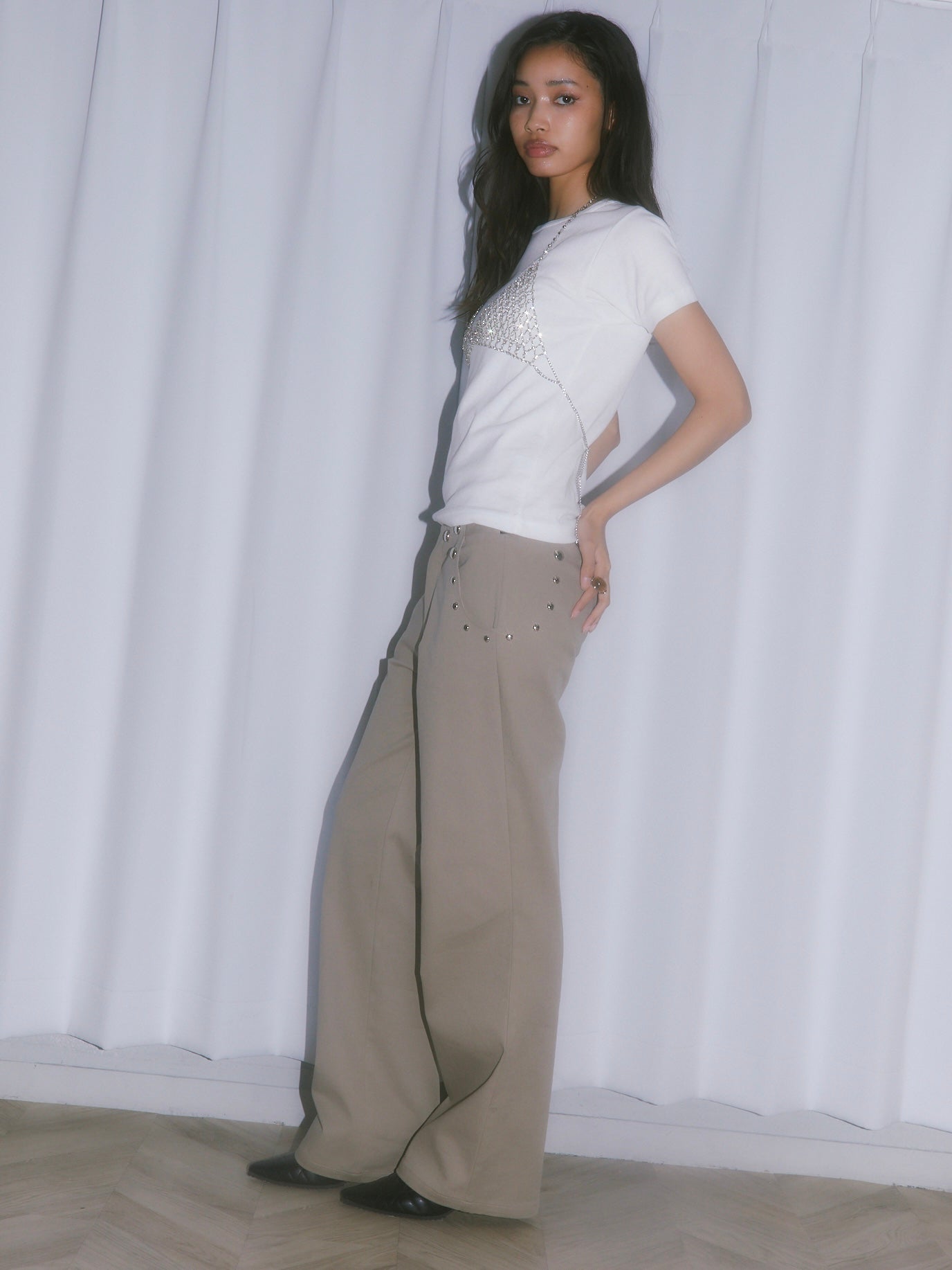 STUDS STRAIGHT PANTS【BEIGE】