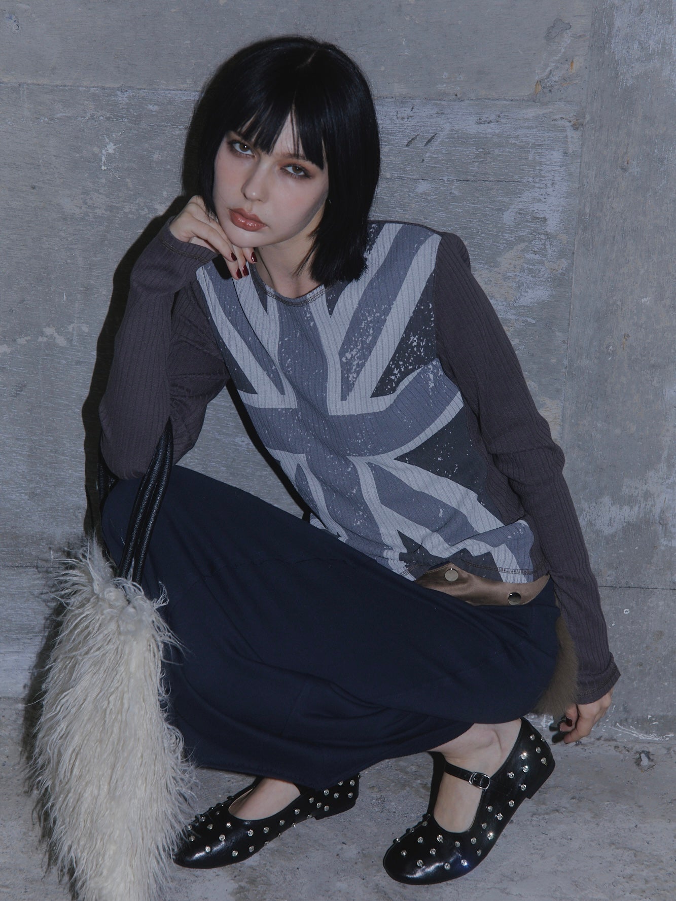 UNION JACK KNIT TOPS【BLACK】