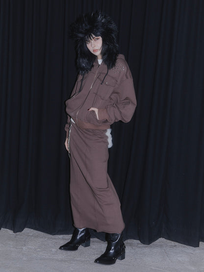 3SET SWEAT MAXI SKIRT【BROWN】
