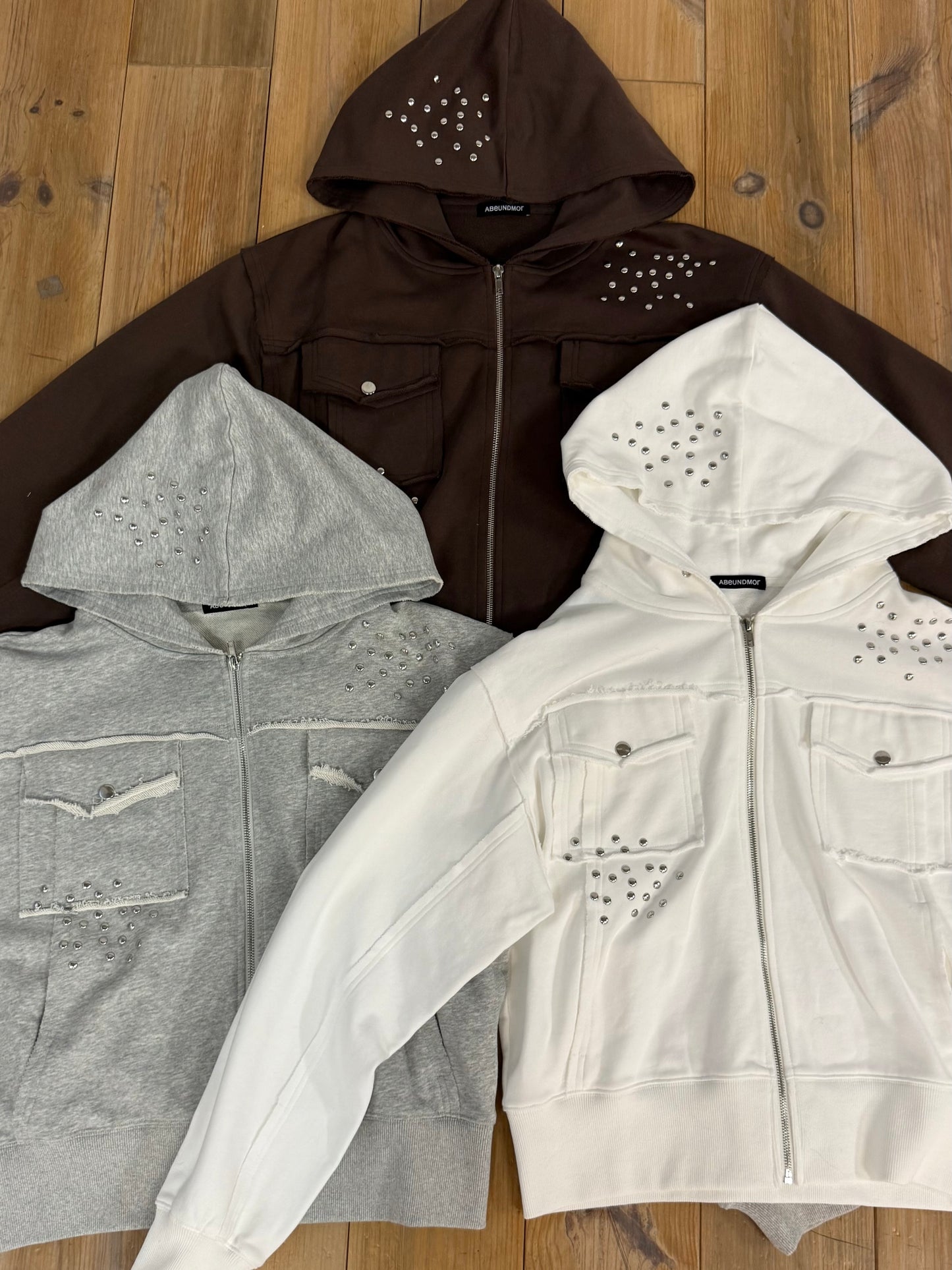 CUT OFF ZIP UP HOODIE【GREY】